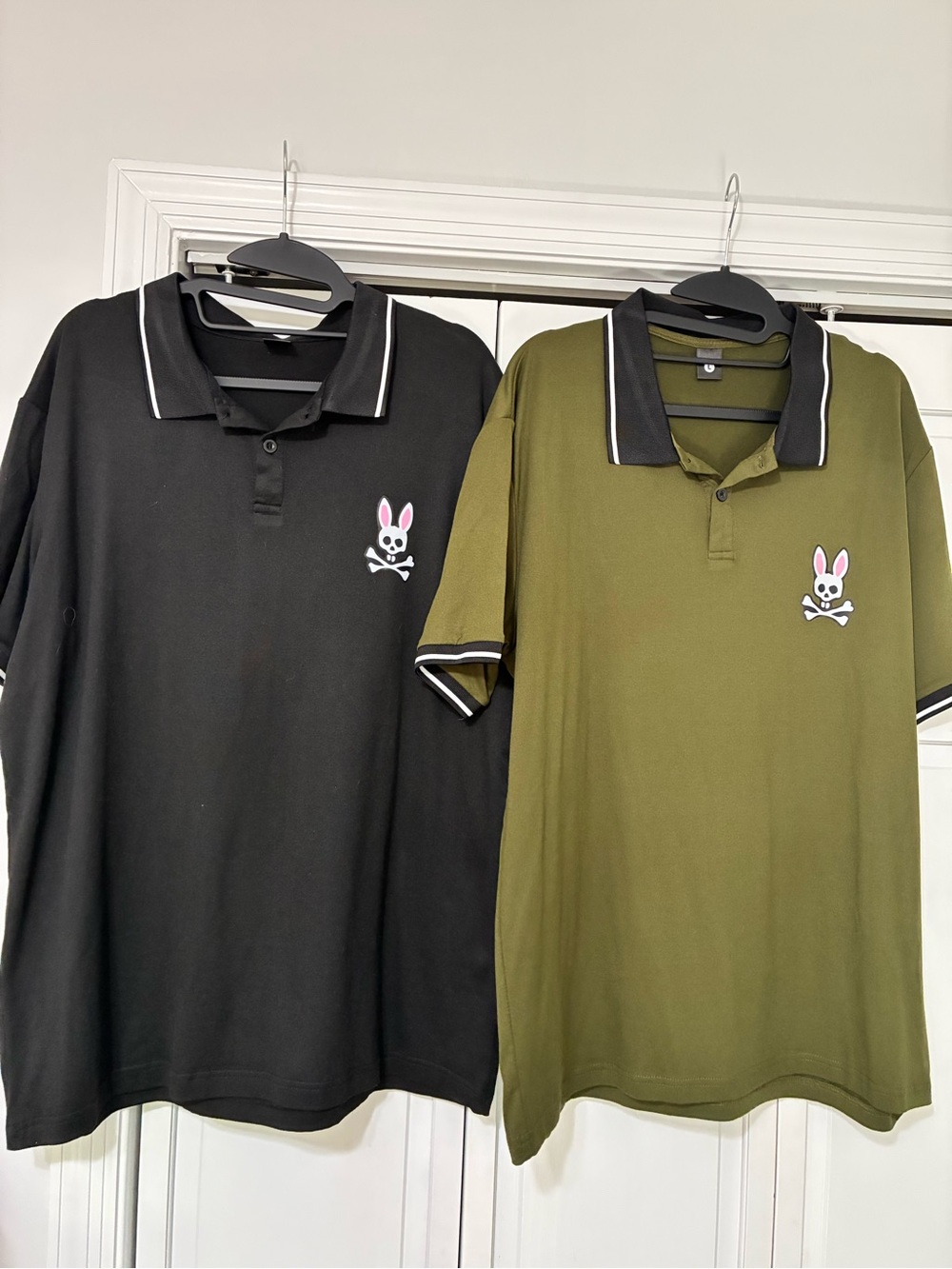 Men's Polo Shirt with Bunny Skull Logo - Black / Olive size Large - Picture 2 of 5